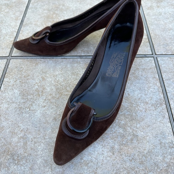 Salvatore Ferragamo Rasia Brown Suede 2" Kitten Heels - Picture 7 of 15